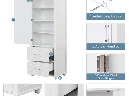 Tall Freestanding Bathroom Storage Cabinet With 2 Drawers And Adjustable Shelf