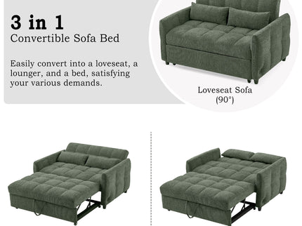 Loveseat Sofa Pull-Out Bed With Adjustable Backrest, 3 USB Ports And 2 Lumbar Pillows For Living Room