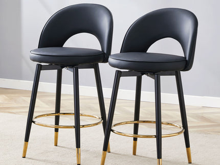 Modern Upholstered 360° Rotatable Bar Chair With Metal Legs For Dining Room (Set of 2)