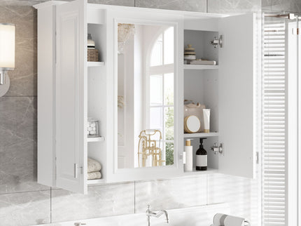 Wall Mounted Mirror Cabinet With 5 Adjustable Shelves, Rectangular Storage For Bathroom - White
