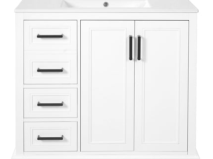 Bathroom Vanity With Sink, Soft Close Doors, Adjustable Shelf & 3 Drawers
