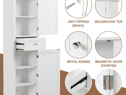 Tall Freestanding Bathroom Storage Cabinet With Drawer And Adjustable Shelf