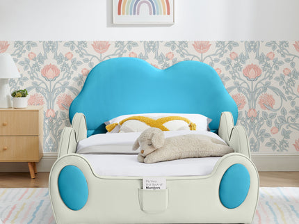 Cute Cloud Shape Bed With Guardrails Cartoon Design, Storage Pocket