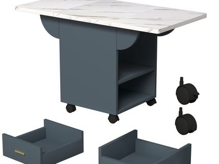Versatile Wood Folding Dining Table With Wheels, Storage Rack & Drawer, Space Saving Design - White