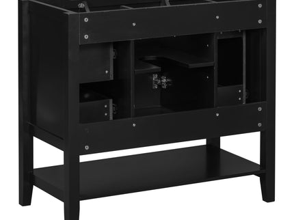 36" Bathroom Vanity Base With 2 Cabinet And 3 Drawers - Black