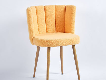Modern Dining Chair (Set of 2) With Iron Tube Wood Color Legs, Shorthair Cushions And Comfortable Backrest, Suitable For Dining Room, Living Room, Cafe, Simple Structure