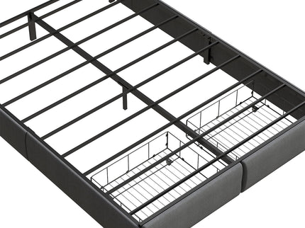 Upholstered Platform Bed Frame With RGB LED Lights, Charging Station & 2 Underbed Drawers