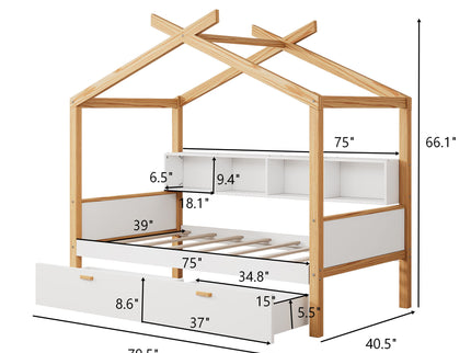 House Bed With Bookshelf Storage