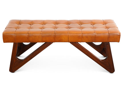 Mia - Bench With Buttons - Brown / Rustic