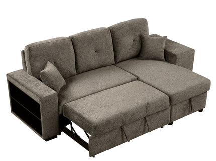 Reversible Sleeper Sectional Sofa Bed With Side Shelf And 2 Stools, Pull-Out L-Shaped Sofa Bed, Corner Sofa-Bed With Storage Chaise Left / Right Hande For Living Room