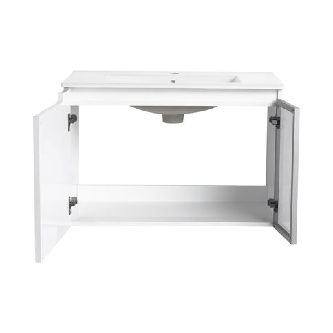 Wall Mounted Bathroom Vanity With Sink, Soft Close Doors, Cabinet & Half Door