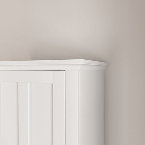 Wooden Bathroom Floor Storage Cabinet With 2 Doors And 6 Shelves - White