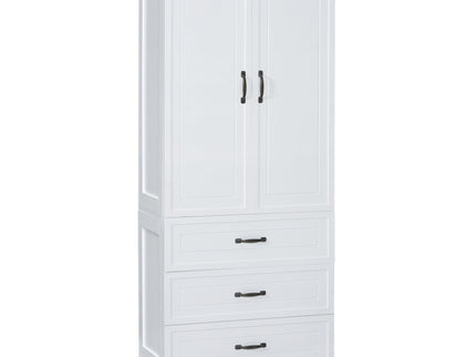 Tall Bathroom Storage Cabinet With 2 Doors And Drawers, Adjustable Shelf - White
