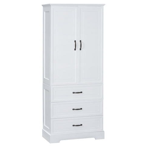 Tall Bathroom Storage Cabinet With 2 Doors And Drawers, Adjustable Shelf - White