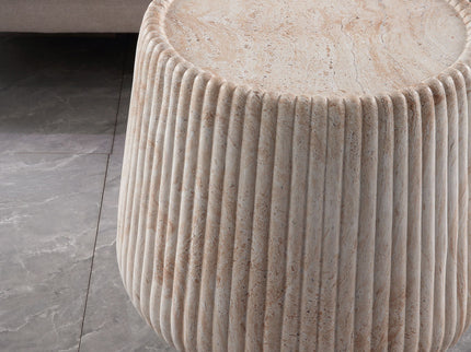 Fluted Drum Accent Coffee Table For Indoor / Outdoor - Beige / Yellow