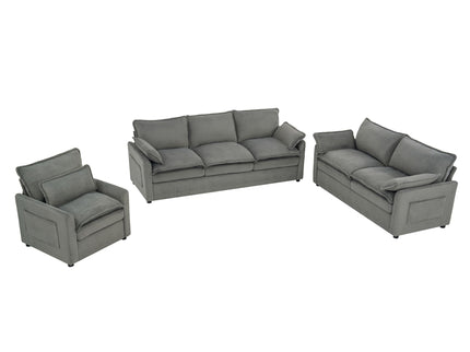 Modern Sofa Set With Double Layer Cushion And Side Storage Pockets