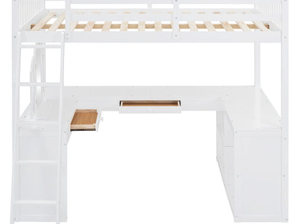 Loft Bed With Drawers, Cabinet, Shelves With Desk