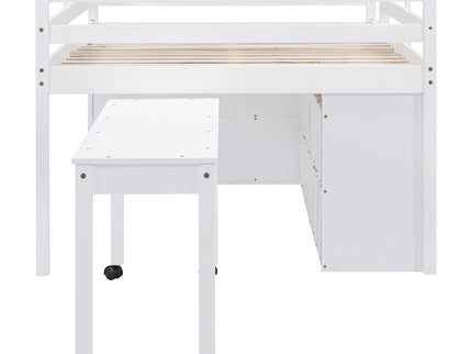 Loft Bed With Retractable Writing Desk And 4 Drawers, With Lateral Portable Desk And Shelves