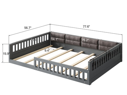 Upholstered Platform Bed With Guardrail And Pillow