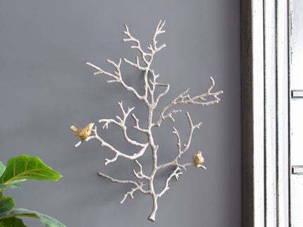 Metal Branch Wall Sculptures With Bird Accents (Set of 2) - Silver Multi