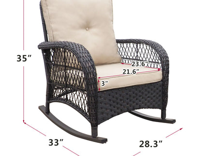 Garden Rocking Chair, Outdoor Rattan Rocker Chair With All-Weather Hand-Woven Resin Wicker, Patio Relaxing Lounge Furniture With Powder-Coated Metal Frame For Backyard, Porch - Brown / Beige