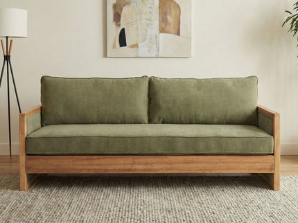 Modern 3 Seater Sofa With Wood Armrests
