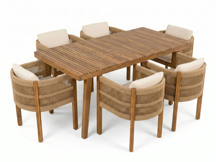 7 Piece Outdoor Dining Set With Table And Chairs - Beige / Brown