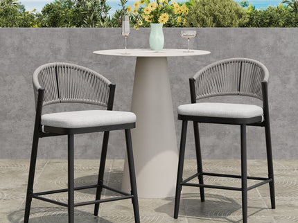 Outdoor 26" Counter Height Metal Frame Counter Stools With Scallop Shaped Backrest & Water Resistant Cushions