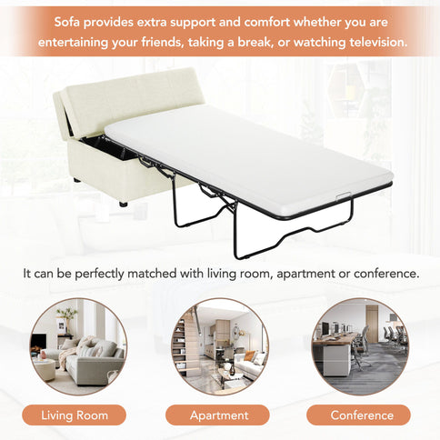 Twin Size Folding Ottoman Sleeper Bed With Mattress Convertible Guest Bed