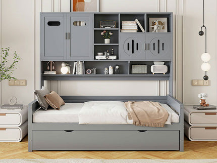 Daybed With All-In-One Cabinet And Shelf