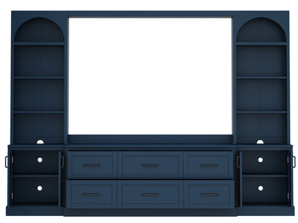 Arched Entertainment Center Wall Unit With 6 Drawers, Large TV Stand With Bookshelves