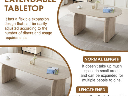 Oval Extendable Dining Table With Dual Pillar Design - Off White