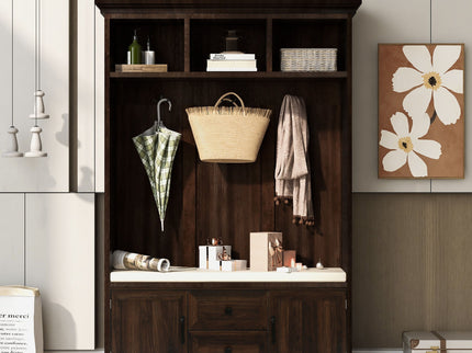 Hall Tree With 3 Hooks, Coat Hanger, Entryway Bench, Storage Bench, 3 In 1 Design