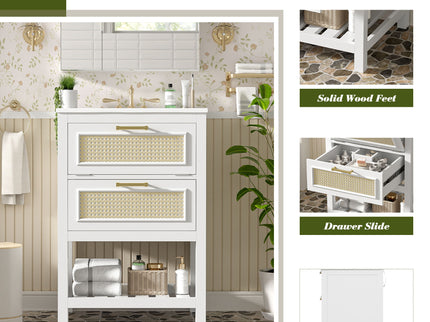 Modern Bathroom Vanity With Integrated Sink, Cabinet With 1 Deep Drawer And 1 Tip-Out Drawer