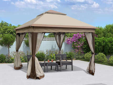 Outdoor Pop Up Gazebo Canopy With 2 Tier Soft Top And Removable Zipper Netting