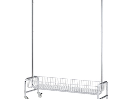Heavy Duty Iron Garment Rack With Basket On Wheels - Silver