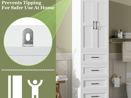 Bathroom Vanity With 2 Damping Hinge Doors, 3 Drawers, Adjustable Shelves - White