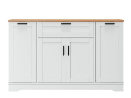 Sideboard With Extendable Table, Adjustable Shelves, 3 Tier Pull Out Rack - White