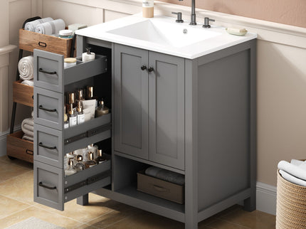 Bathroom Vanity With Sink Top, Bathroom Vanity Cabinet With 2 Doors And 2 Drawers, Open Shelf