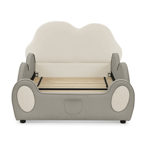 Cute Cloud Shape Bed With Guardrails Cartoon Design, Storage Pocket