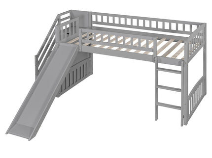 Loft Stairway Bed With 2 Drawers, Convertible Ladder And Slide