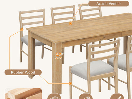 7 Piece Dining Set With Extendable Table, 2 Drawers & 6 Upholstered Chairs