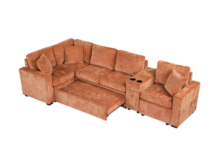Modular L-Shaped Sectional Sofa Bed With Pull-Out Sleeper, Cup Holders, And Storage
