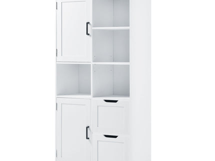 Freestanding Bathroom Storage Cabinet With Doors And Drawers, Adjustable Shelf, Open Shelves - White