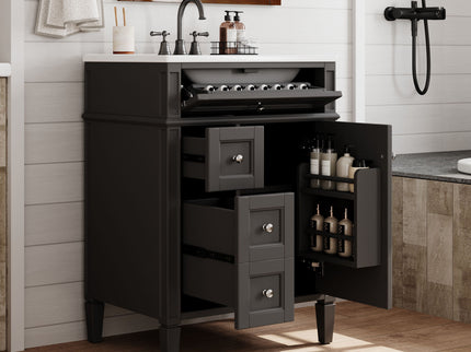 Bathroom Vanity With Top Sink, Storage Cabinet With 2 Drawers And Tip-Out Drawer