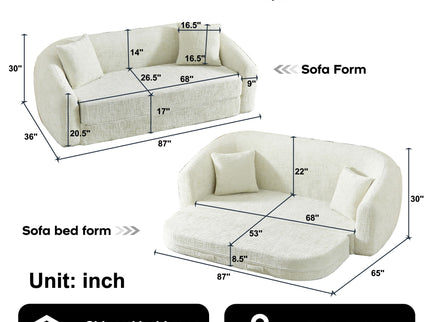 Curved Convertible Sofa, 2 In 1 Fold Out Bed With Pull Out Base And Deep Seat
