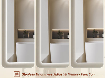 Wall Mounted LED Lighting Mirror With 3 Color Lighting, Dimming, Waterproof, Anti Fog, Touch Switch - Silver