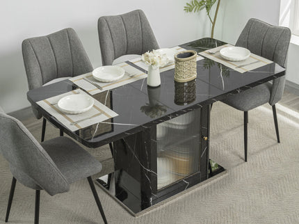 Modern Rectangle Dining Table With Stretchable Top, Storage Cabinet