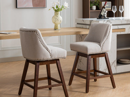 Counter Height Swivel Barstools, 26'' H Seat Height Upholstered Bar Stools (Set of 2), Fabric