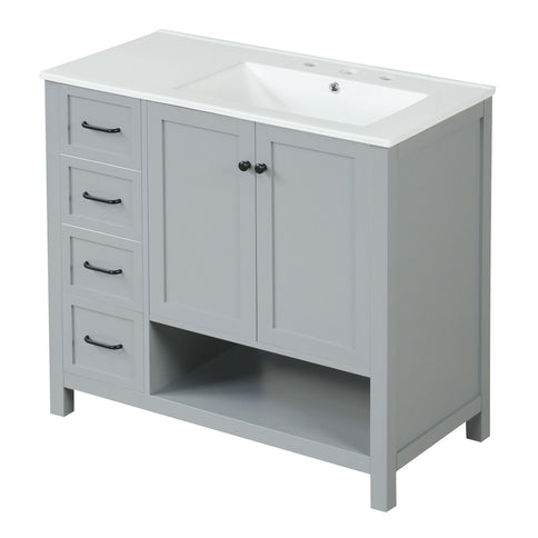 Bathroom Vanity With Sink Top, Bathroom Vanity Cabinet With 2 Doors And 2 Drawers, Open Shelf